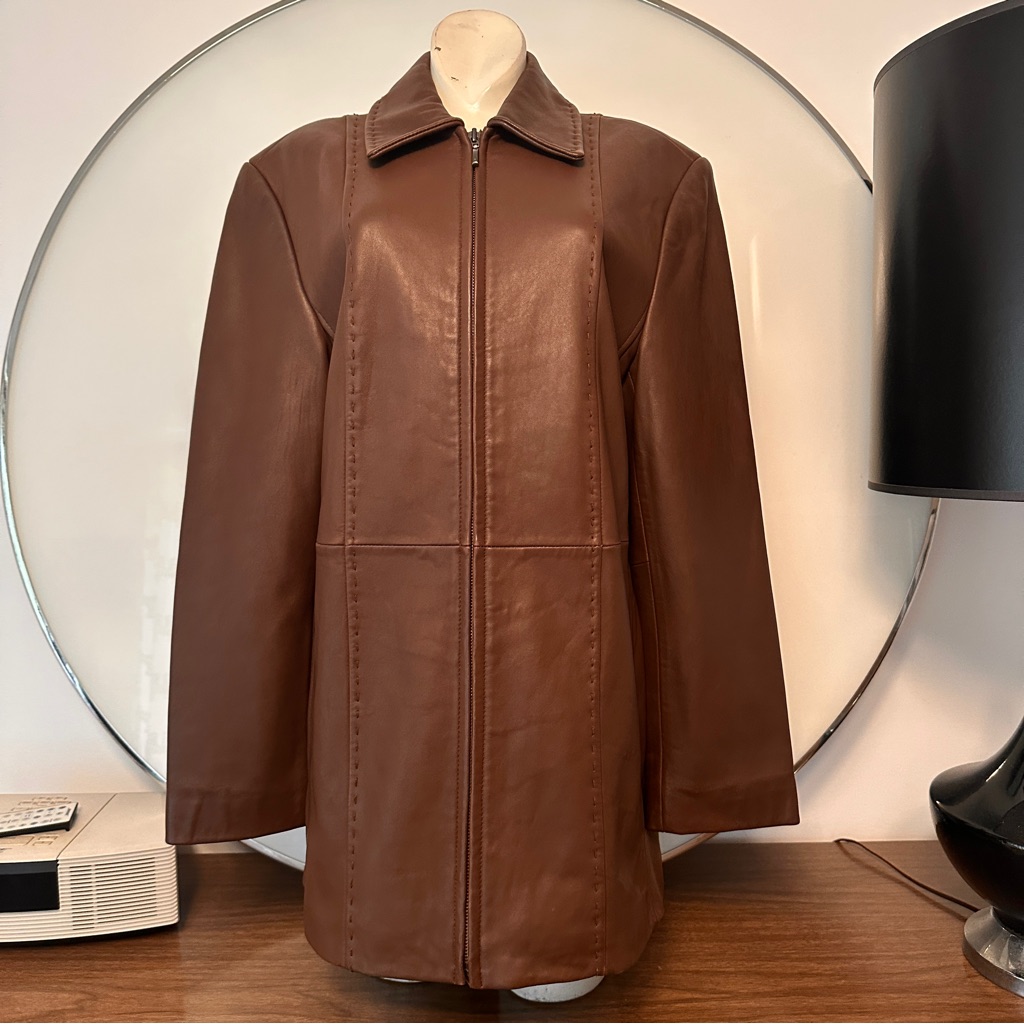 Liz Claiborne Brown Leather Zip-Front Jacket